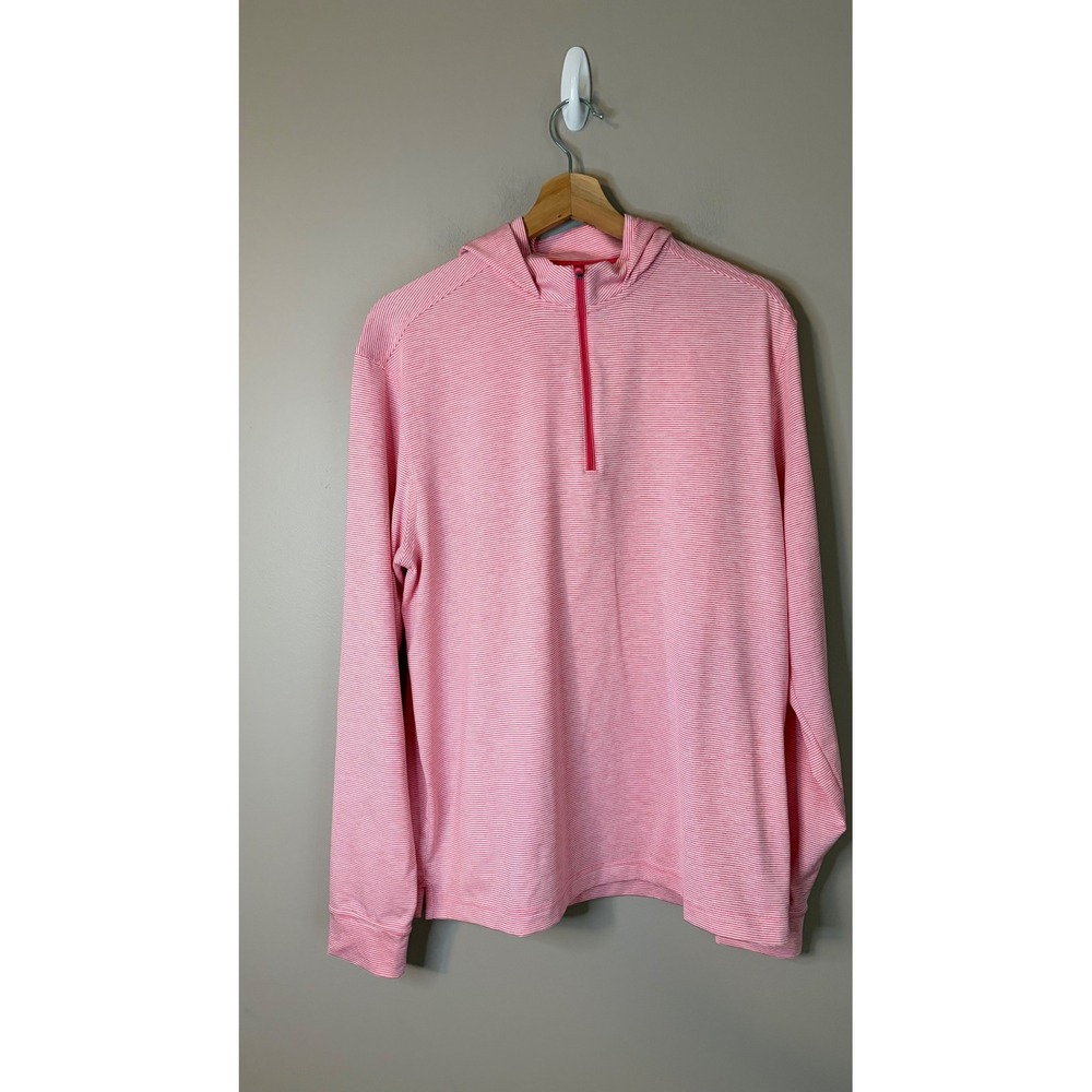 Johnnie-O Hybrid Hoodie Mens Medium Dahlia Pink Excellent Striped Performance